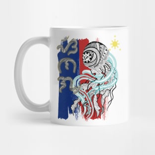Philippine Flag-Tribal line Art Jellyfish / Baybayin word Sinag (Flash of light) Mug